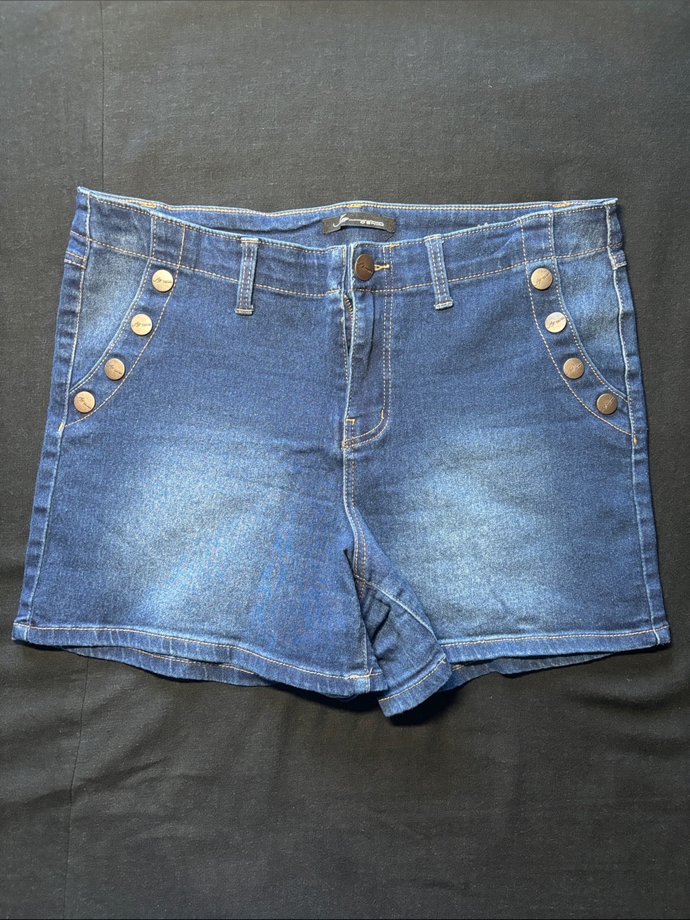 Denim Button-Pocket Women's Shorts - Dark Blue